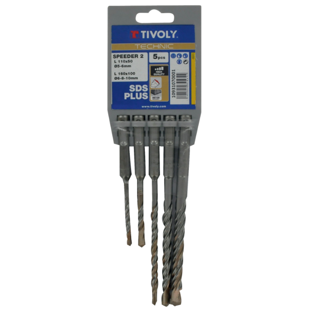 5 forets SPEEDER2 SDS+ 2 taillants L 110- 160mm Ø 5 à 10mm TIVOLY - 10931070001
