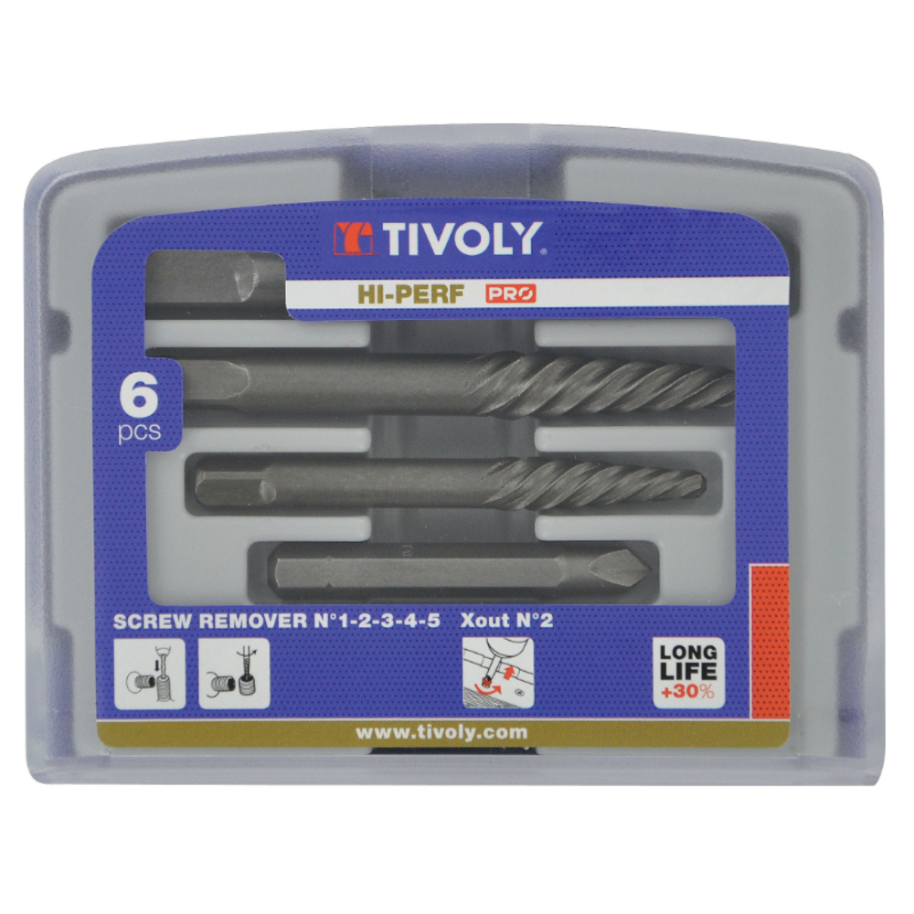 6 pièces -5 extracteurs goujons et vis cassés + 1 X-out N°2 TIVOLY - 11111070001