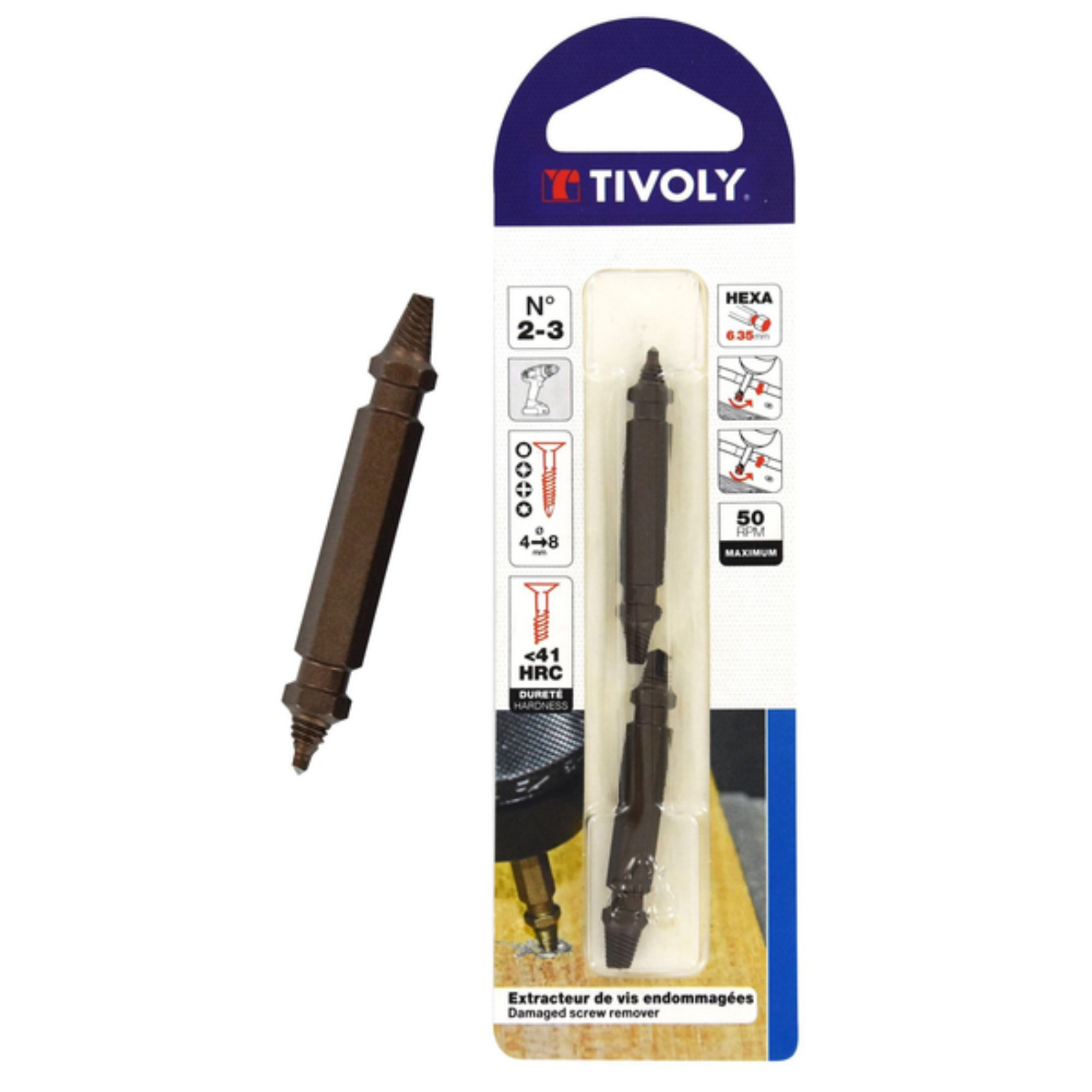 Extracteur de vis endommagées 2en1 TIVOLY 11111120004