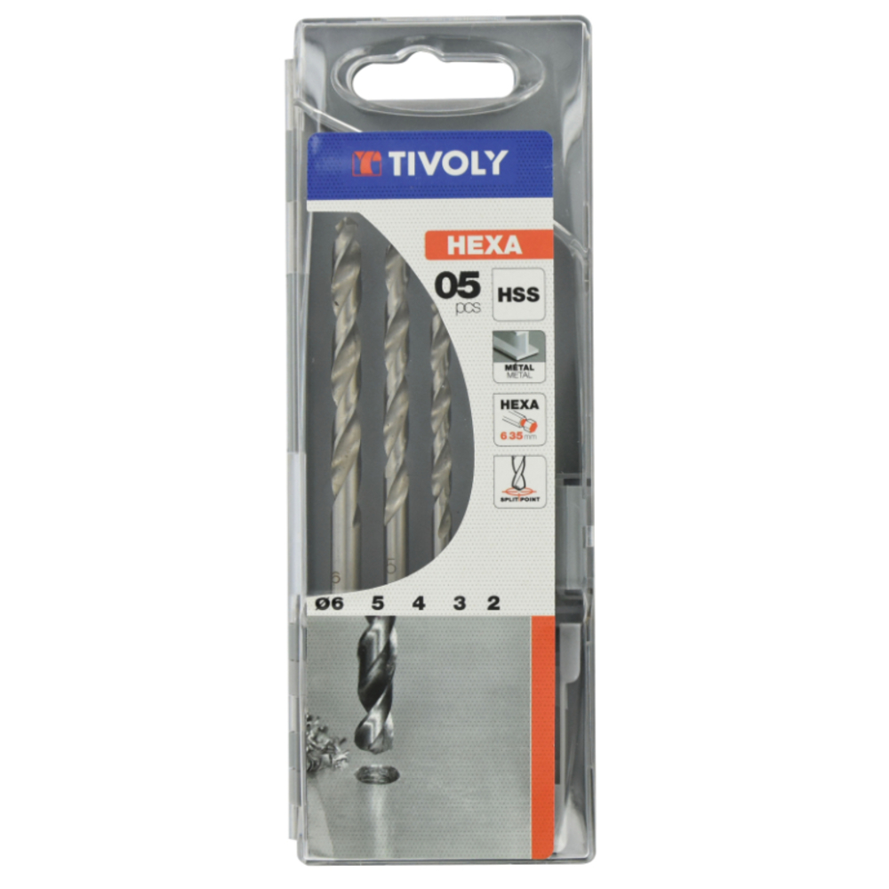 5 forets métaux HSS rectifiés queue hexagonale 6,35mm Ø 2 à 6mm TIVOLY - 11434370001