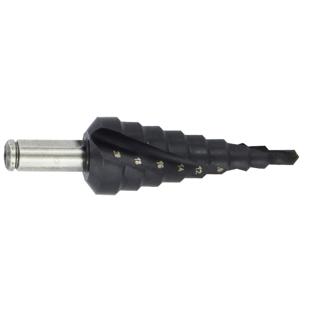 Foret conique étagé HSS -Revêtu TiAlN -TivolyNorm -Hélicoïdal -Pointe en croix -Queue à 3 méplats / ØMin/Max : 4/20 TIVOLY - 11438720420