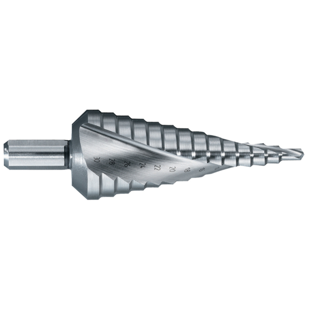 Foret conique étagé HSS -TivolyNorm -Hélicoïdal -Pointe en croix -Queue à 3 méplats / ØMin/Max : / TIVOLY - 114485106321