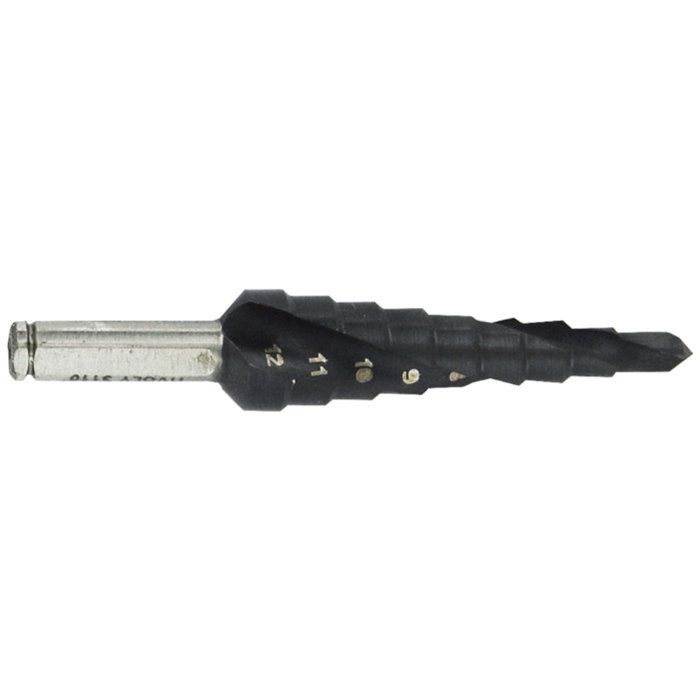 Foret conique étagé HSS-E5 -Revêtu TiAlN -TivolyNorm -Hélicoïdal -Pointe en croix -Queue à 3 méplats / ØMin/Max : 4/12 TIVOLY - 11448720412