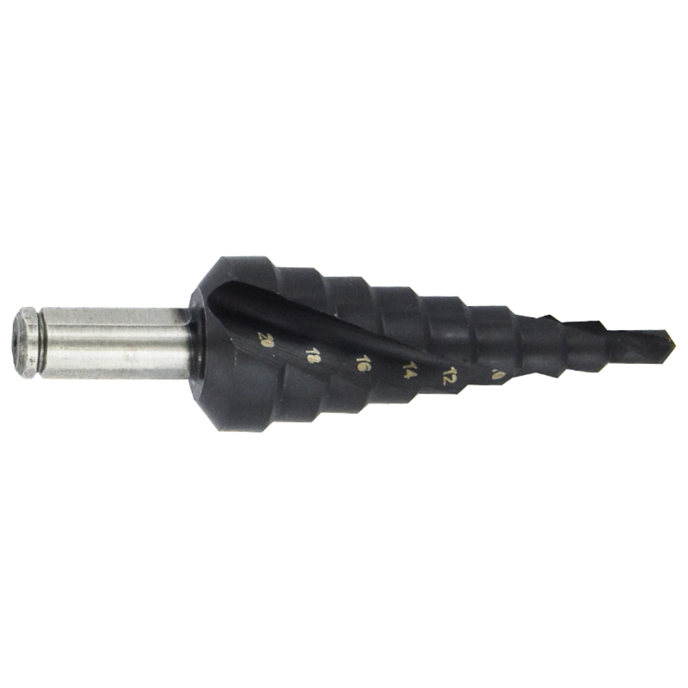 Foret conique étagé HSS-E5 -Revêtu TiAlN -TivolyNorm -Hélicoïdal -Pointe en croix -Queue à 3 méplats / ØMin/Max : 4/20 TIVOLY - 11448720420