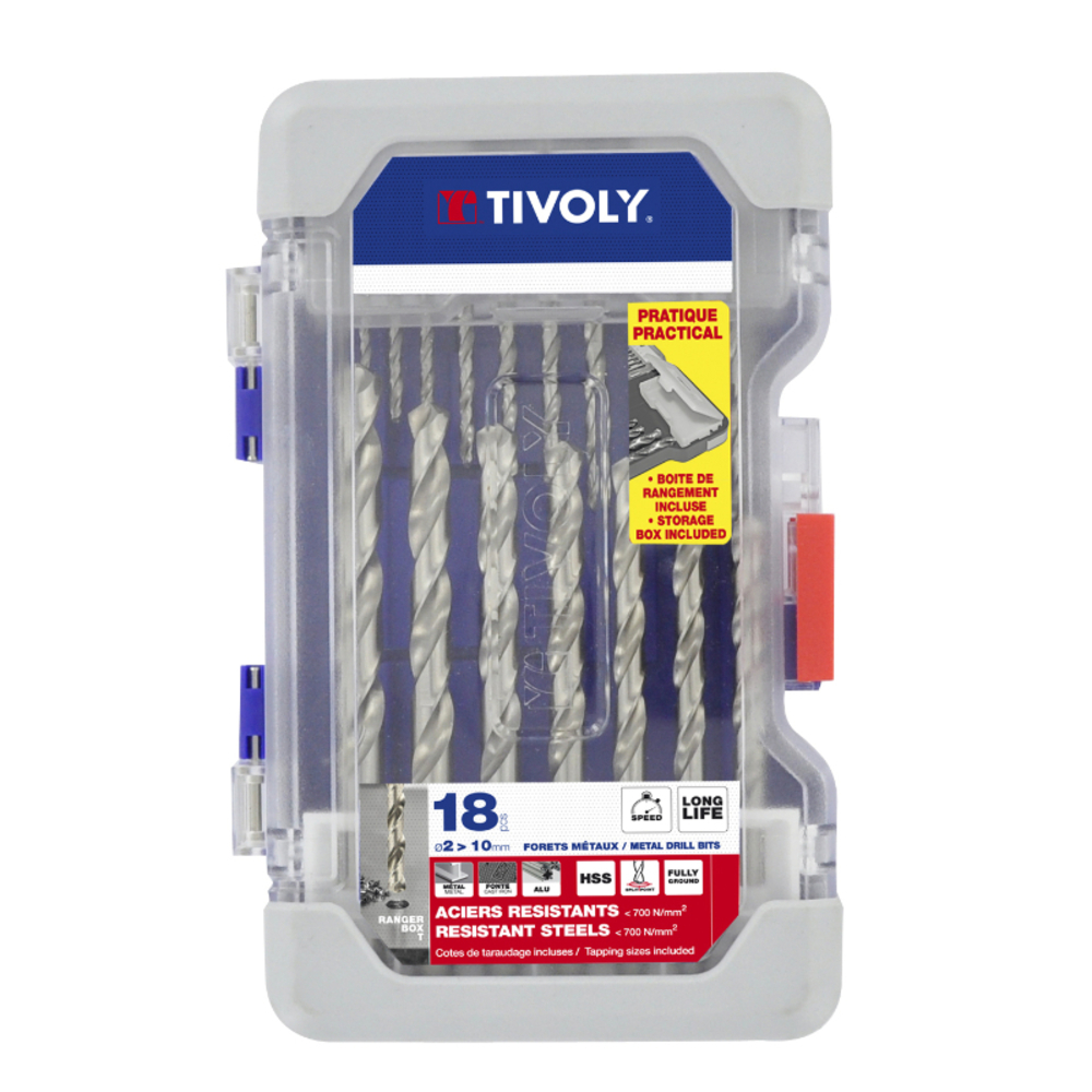 18 forets métaux HSS taillés meulés pointe en croix Ø 2 à 10mm TIVOLY - 11452070001