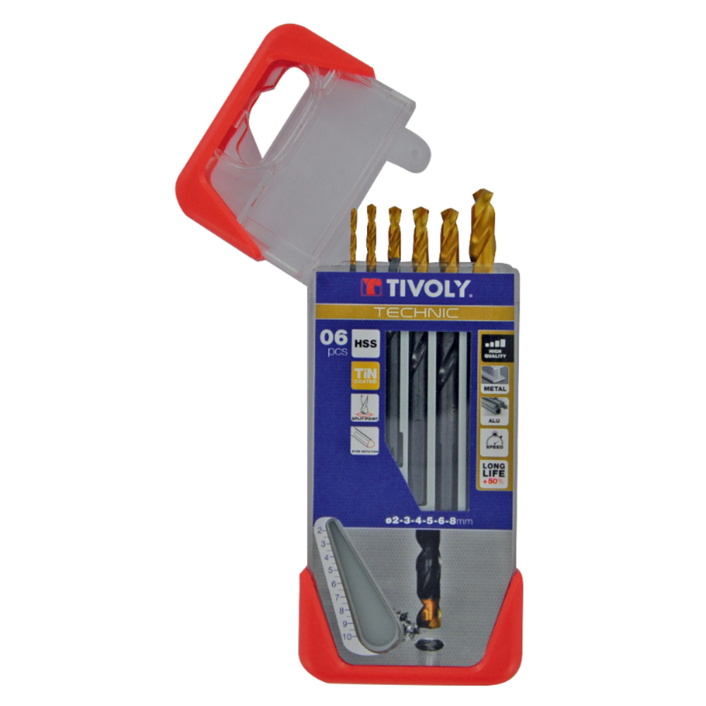 6 forets métaux HSS STEAM revêtus TiN taillés meulés pointe en croix queue à 3 méplats Ø 2 à 8mm TIVOLY - 11453170002