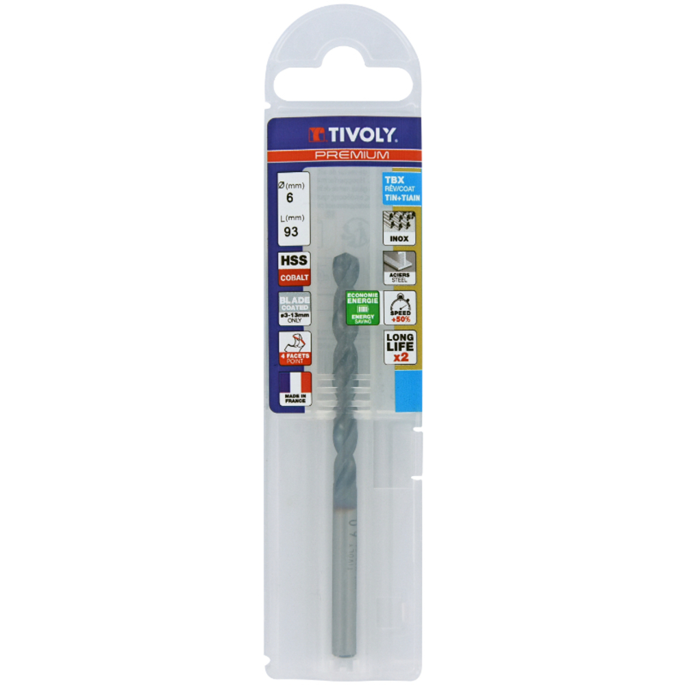 Foret métaux HSS-E5 TBX -Revêtu BLADE -DIN338 -h8 -Affûtage 4 faces Ø: 6 L: 93 TIVOLY - 11456140600