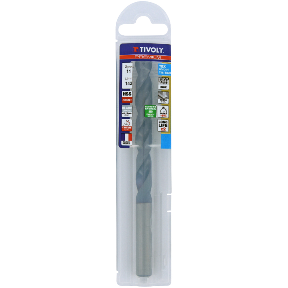 Foret métaux HSS-E5 TBX -Revêtu BLADE -DIN338 -h8 -Affûtage 4 faces Ø: 11 L: 142 TIVOLY - 11456141100