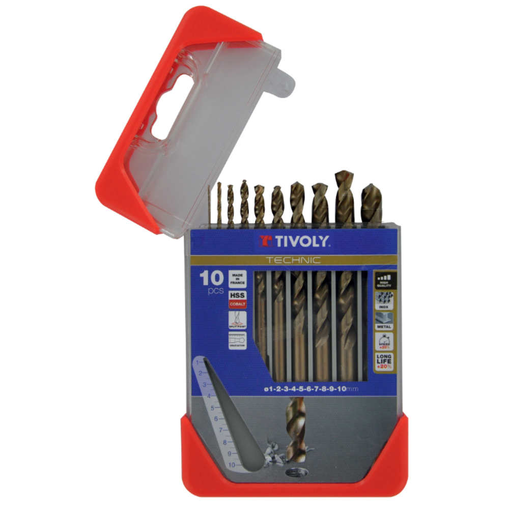 10 forets métaux HSS-E5 (Cobalt 5%) gradués SLR Ø 1 à 10mm TIVOLY - 11468570001