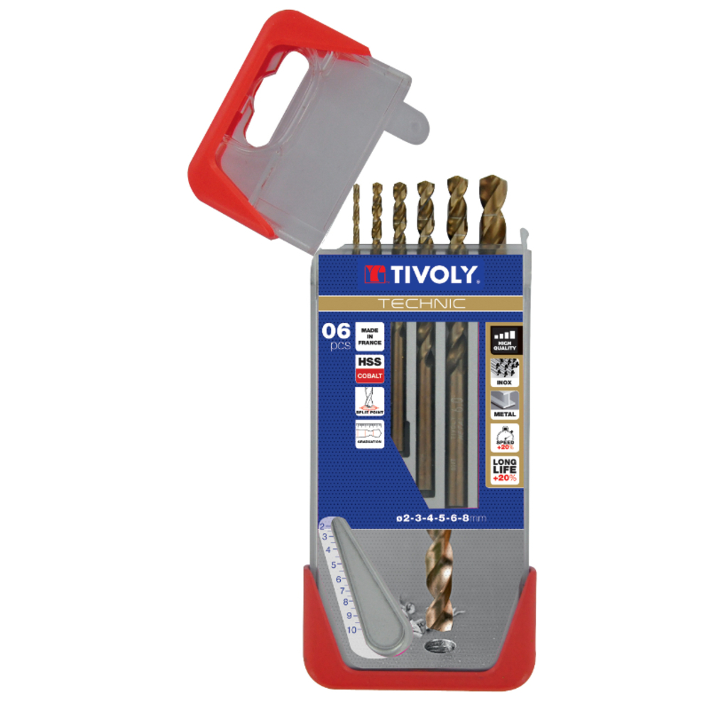 6 Forets métaux HSS-E5 (Cobalt 5%) gradués SLR pointe en croix Ø 1 à 8mm TIVOLY - 11468570002