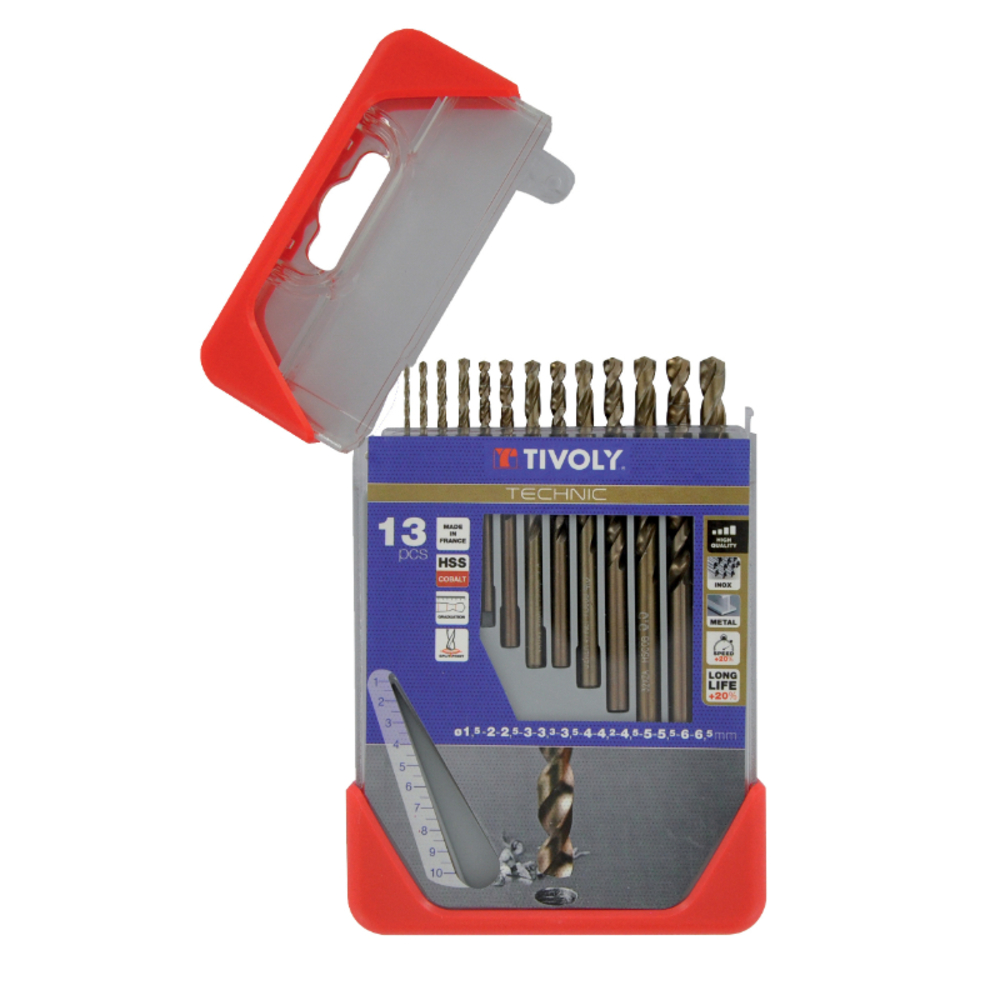 13 forets métaux HSS-E5 (Cobalt 5%) gradués SLR pointe en croix Ø 1,5 à 6,5mm TIVOLY - 11468570006