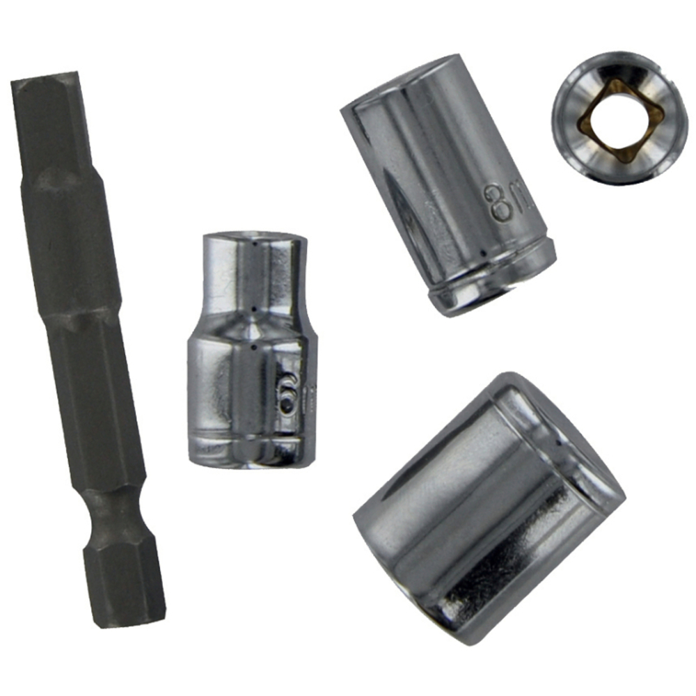 5 pièces -4 douilles Ø 6 à 13mm + 1 porte-douille hexa 6.35 mm > 1/4