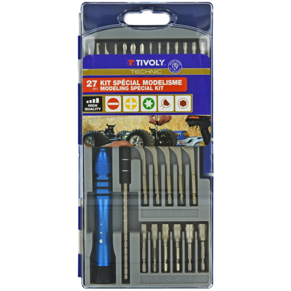 27 pièces -14 embouts maquettisme + 5 clés + 6 noix de serrage + 1 rallonge + 1 porte-embout -PRECISION TIVOLY - 11501570025