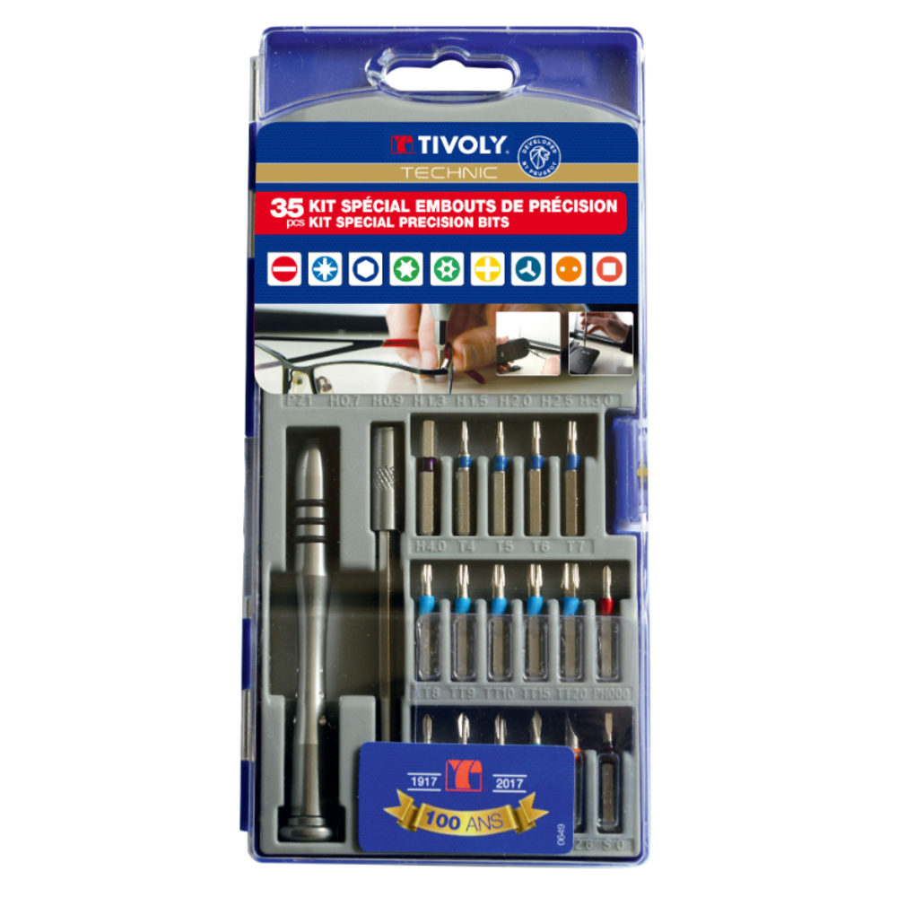 35 pièces -33 embouts de précision+ 1 porte-embout magnétique + 1 tournevis TIVOLY - 11501570026