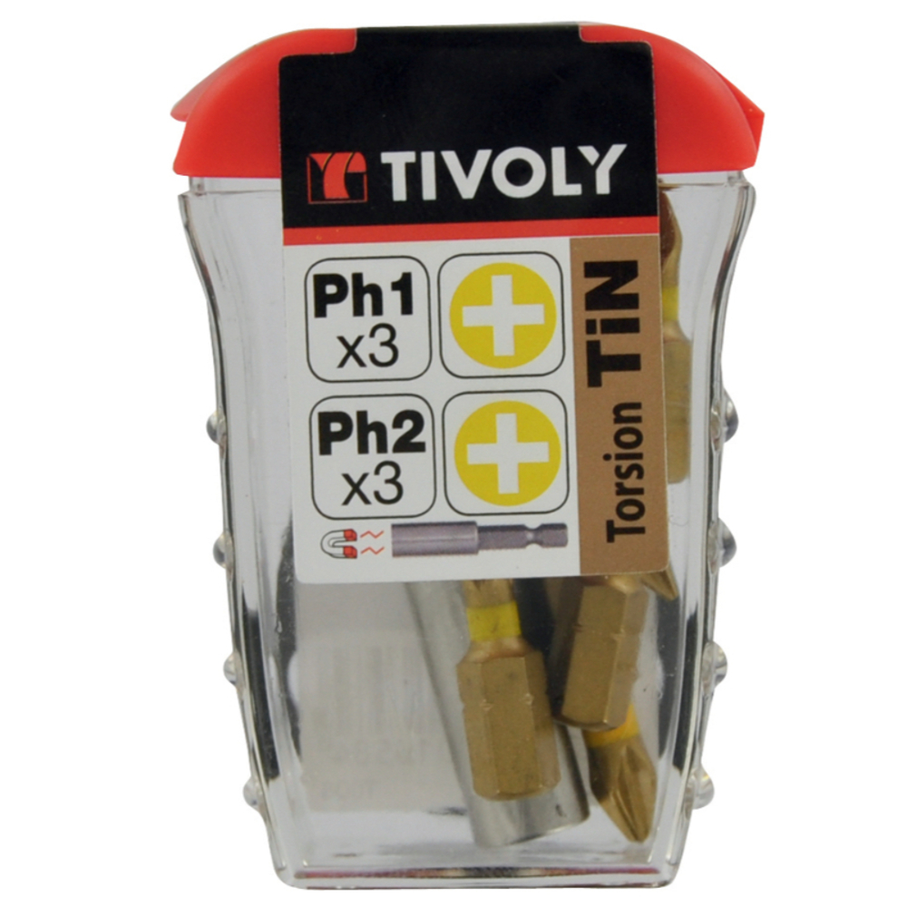 7 pièces -6 embouts torsion revêtus TiN PH bagués + 1 porte-embout magnétique TIVOLY - 11501570036