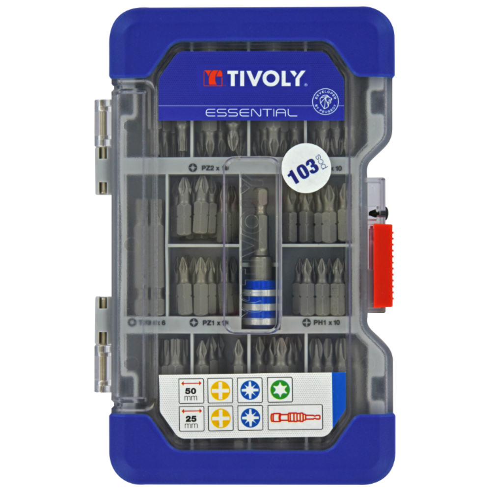 103 pièces -Embouts L25- 50mm + 1 Porte embout magnétique Quick change TIVOLY - 11501570045