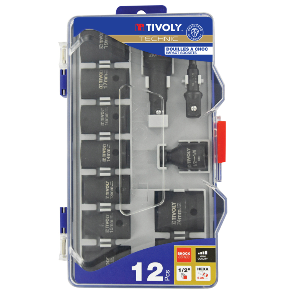 12 pièces- 9 Douilles à choc Ø 8 à 24mm + 2 adaptateurs + 1 rallonge -IMPACT TIVOLY - 11521470001