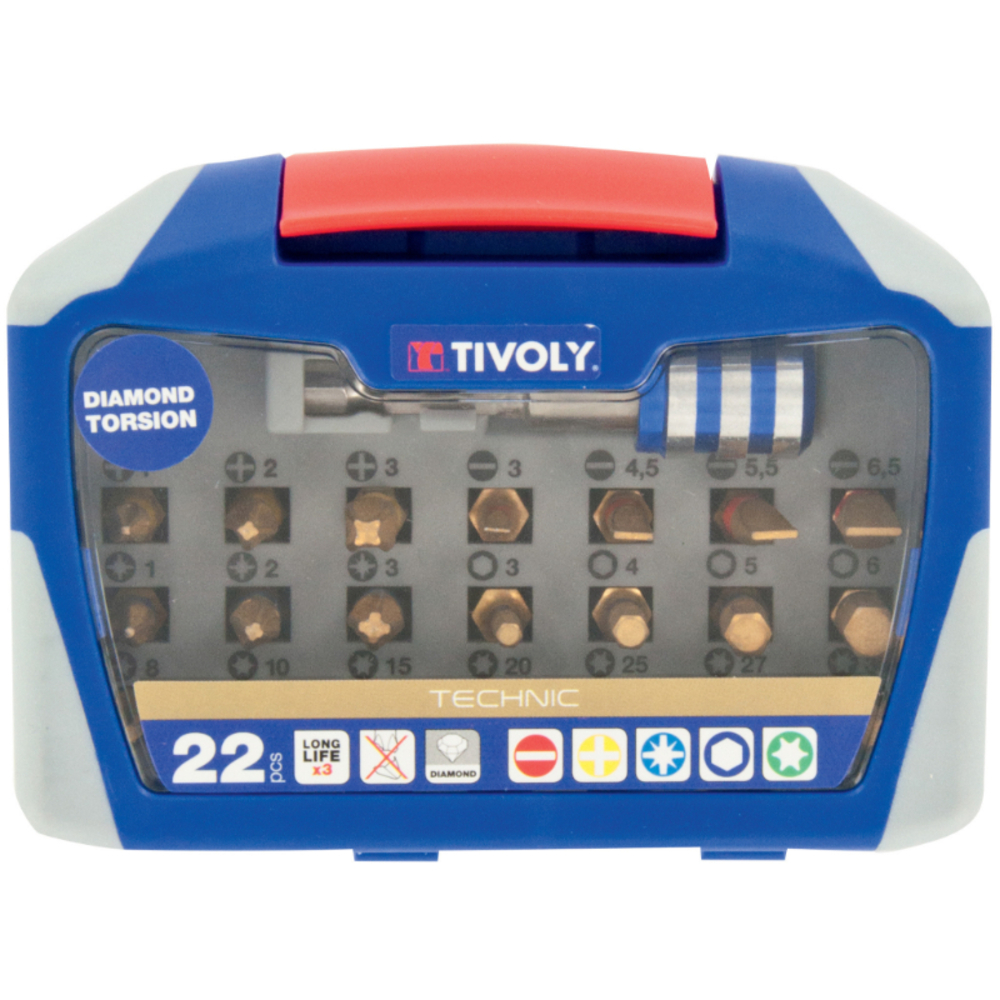 22 pièces -21 embouts torsion diamant + 1 porte-embout magnétique quick change TIVOLY - 11521572005