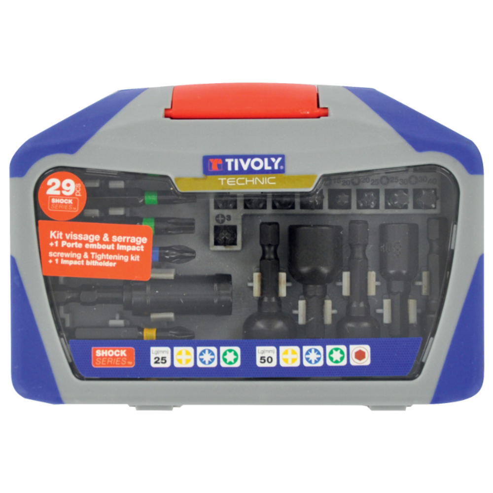 29 pièces- 23 embouts torsion impact + 5 noix de serrage Ø 6 à 13mm+ 1 pote-embout impact à puissant aimant circulaire -SHOCK SERIES TIVOLY - 11521572011