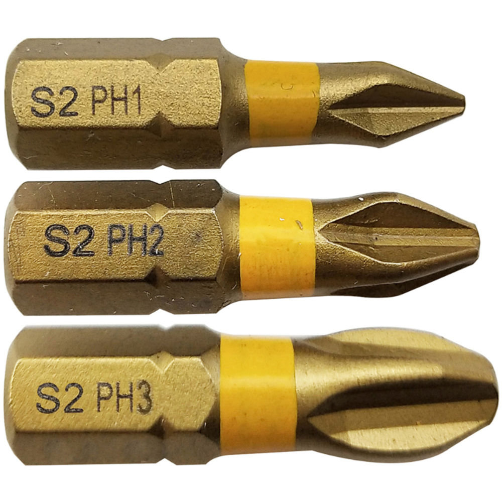 Embout de vissage -Torsion TiN -Pour vis Phillips (Blister) N°: N1-2-3 / L: 25 TIVOLY - 11522320001