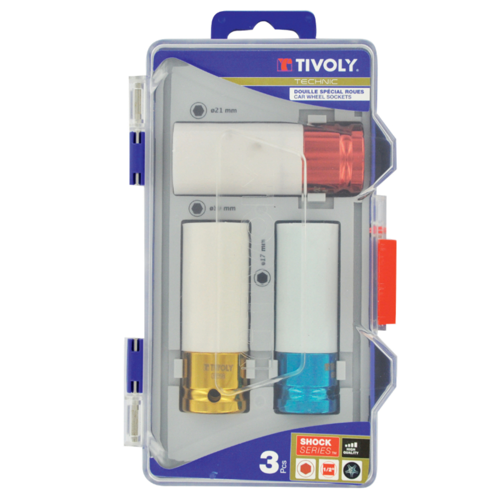 3 pièces -Douilles à choc longues Ø 17 à 21mm -Spécial roues de voiture -IMPACT TIVOLY - 11591470001
