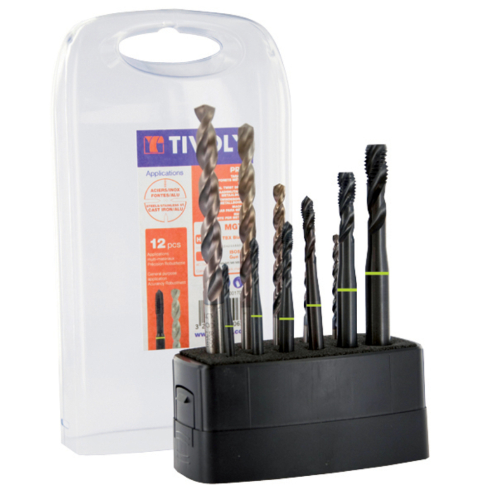 12 pièces - 6 tarauds HSS Multi-applications HELICO ISO529 M3 à M10 + 6 forets TBX HSSE5% cobalt revêtus Blade TECHNIC TIVOLY - 11900170024