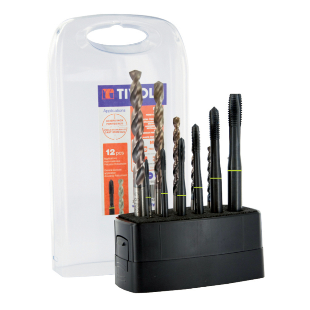 12 pièces - 6 tarauds HSSE5% cobalt Multi-applications GUN DIN371/6 M3 à M10 + 6 forets TBX HSSE5% cobalt revêtus Blade TECHNIC TIVOLY - 11900170025