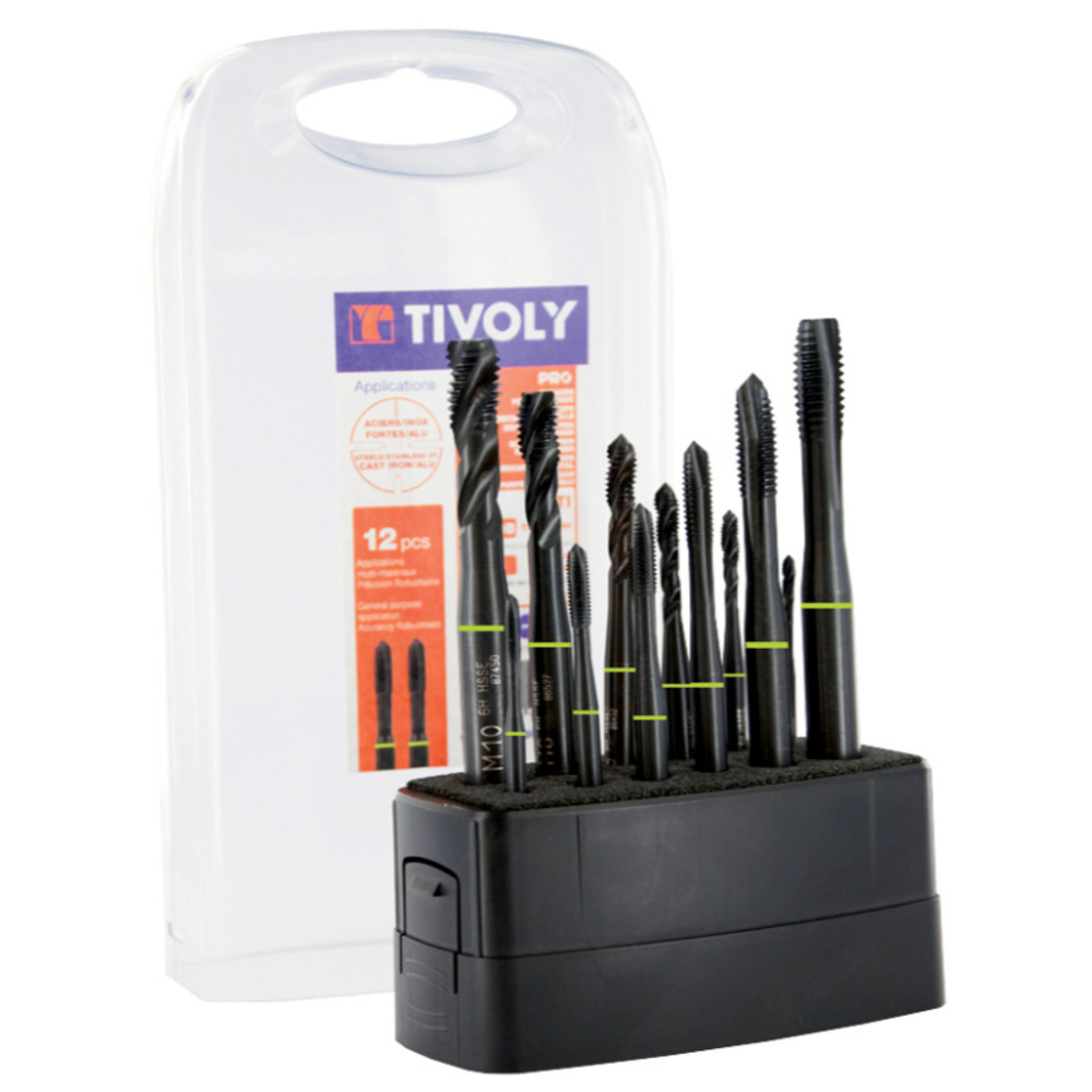 12 pièces - 6 tarauds HSSE5% cobalt Multi-applications GUN ISO529 M3 à M10 + 6 tarauds HSSE5% cobalt Multi-applications HELICO ISO529 M3 à M10 TECHNIC TIVOLY - 11900170028