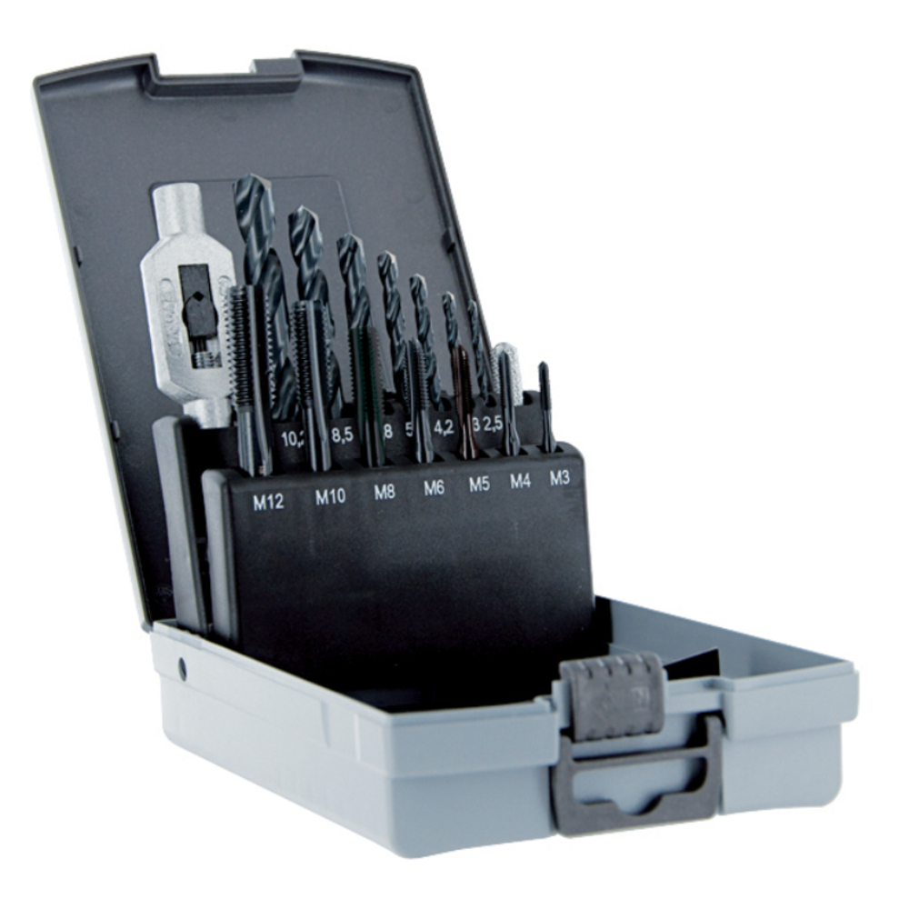 15 pièces -7 tarauds HSS STEAM GUN DIN352 M3 à M12 + 7 forets HSS Steam + 1 tourne à gauche ESSENTIAL TIVOLY - 11900170029