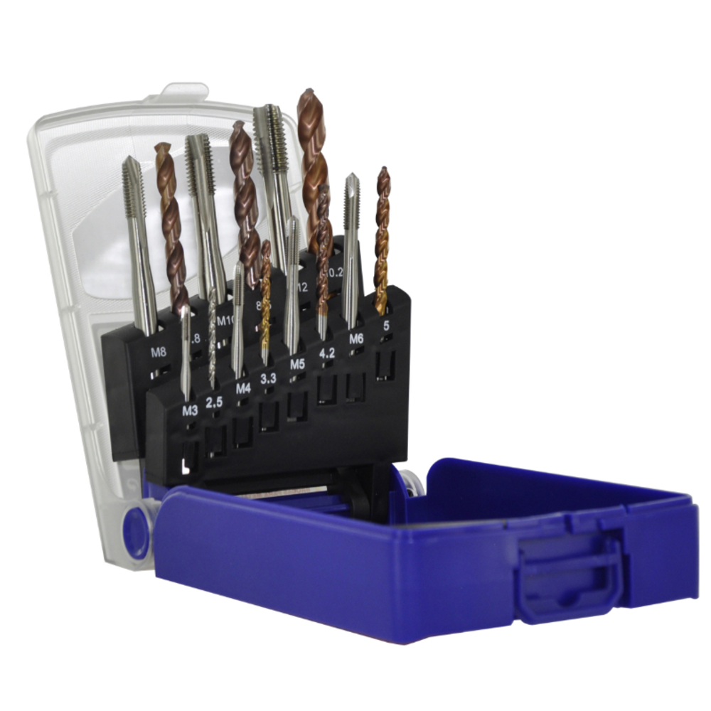 14 pièces - 7 tarauds HSSE5% cobalt GUN DIN 371/6 M3 à M12 + 7 forets HSS FURIUS revêtus Fusio TECHNIC TIVOLY - 11900170031