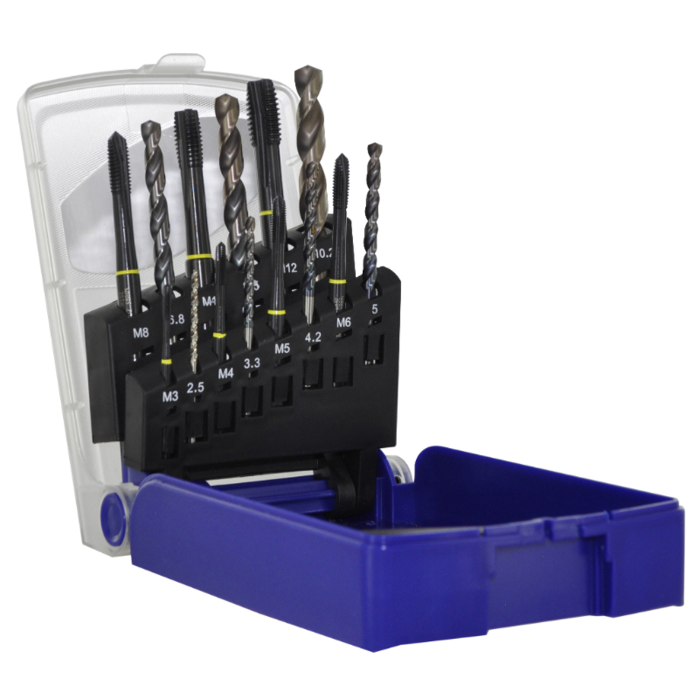 14 pièces -7 tarauds HSSE5% coablt Multi-applications GUN DIN 371/6 M3 à M12 + 7 forets TBX HSSE5 % cobalt revêtus Blade TECHNIC TIVOLY - 11900170032