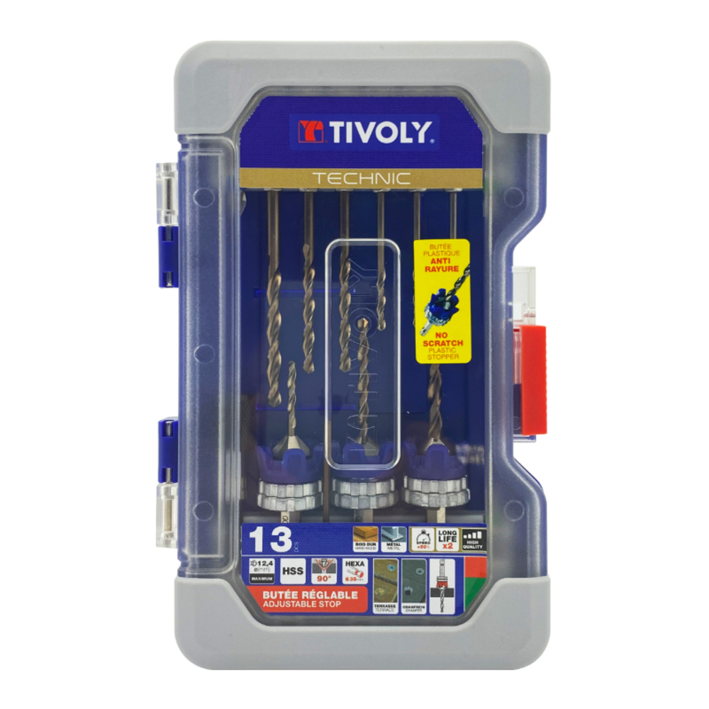 13 pièces -3 kits mèche & fraise bois métal HSS 2en1 + 6 forets HSS + 3 embouts inox + accessoires TIVOLY - 11900770001