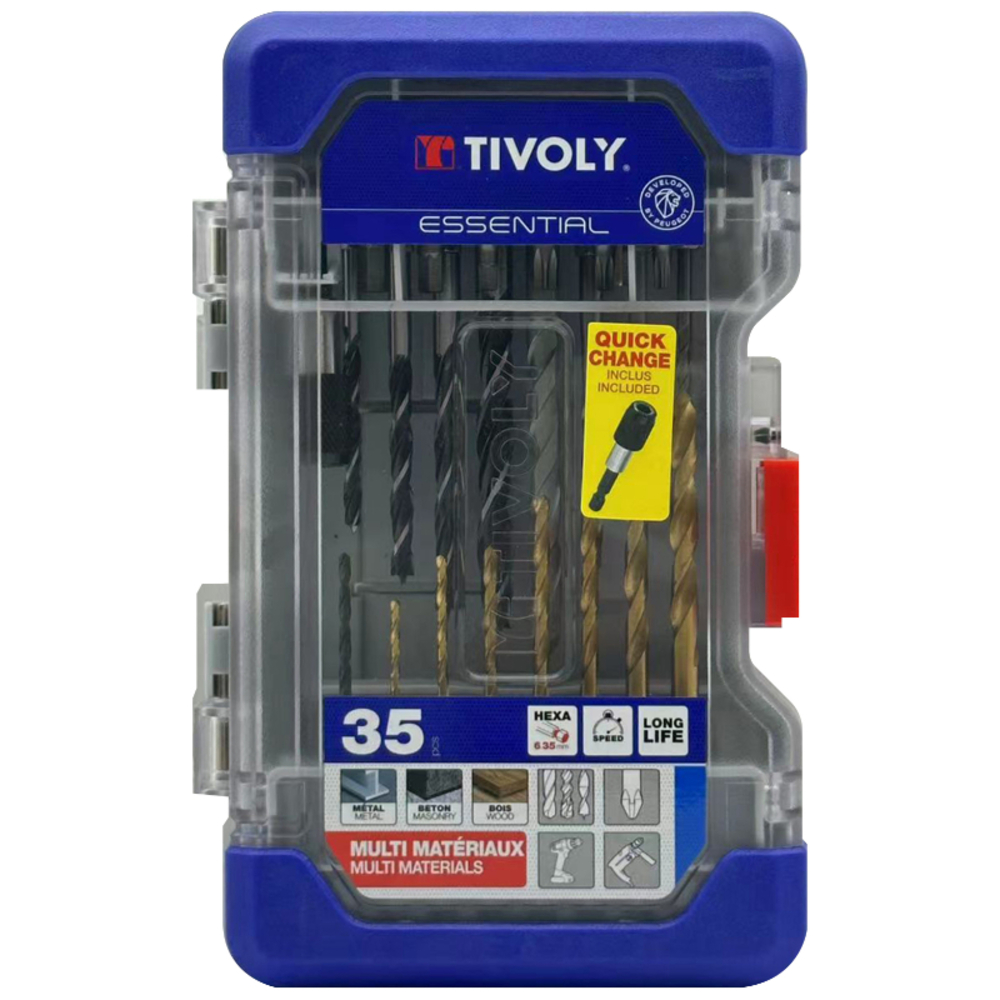 35 pièces -Coffret RANGER -Spécial perçage Métal /Béton /Bois + Vissage Hexa Quick change TIVOLY - 11901170049