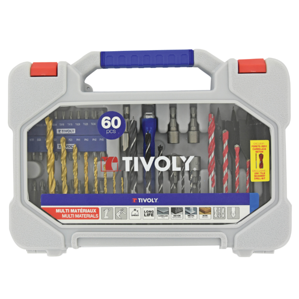 60 pièces -Mallette RANGER -Pour le perçage multi-matériaux et le vissage TIVOLY - 11901170060