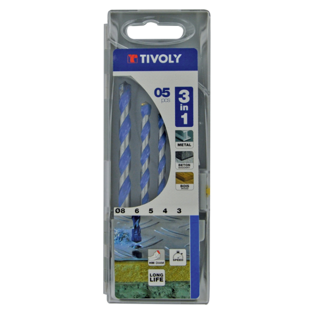 5 forets 3en1 multi-materiaux Ø 3 à 8mm TIVOLY - 11901770002