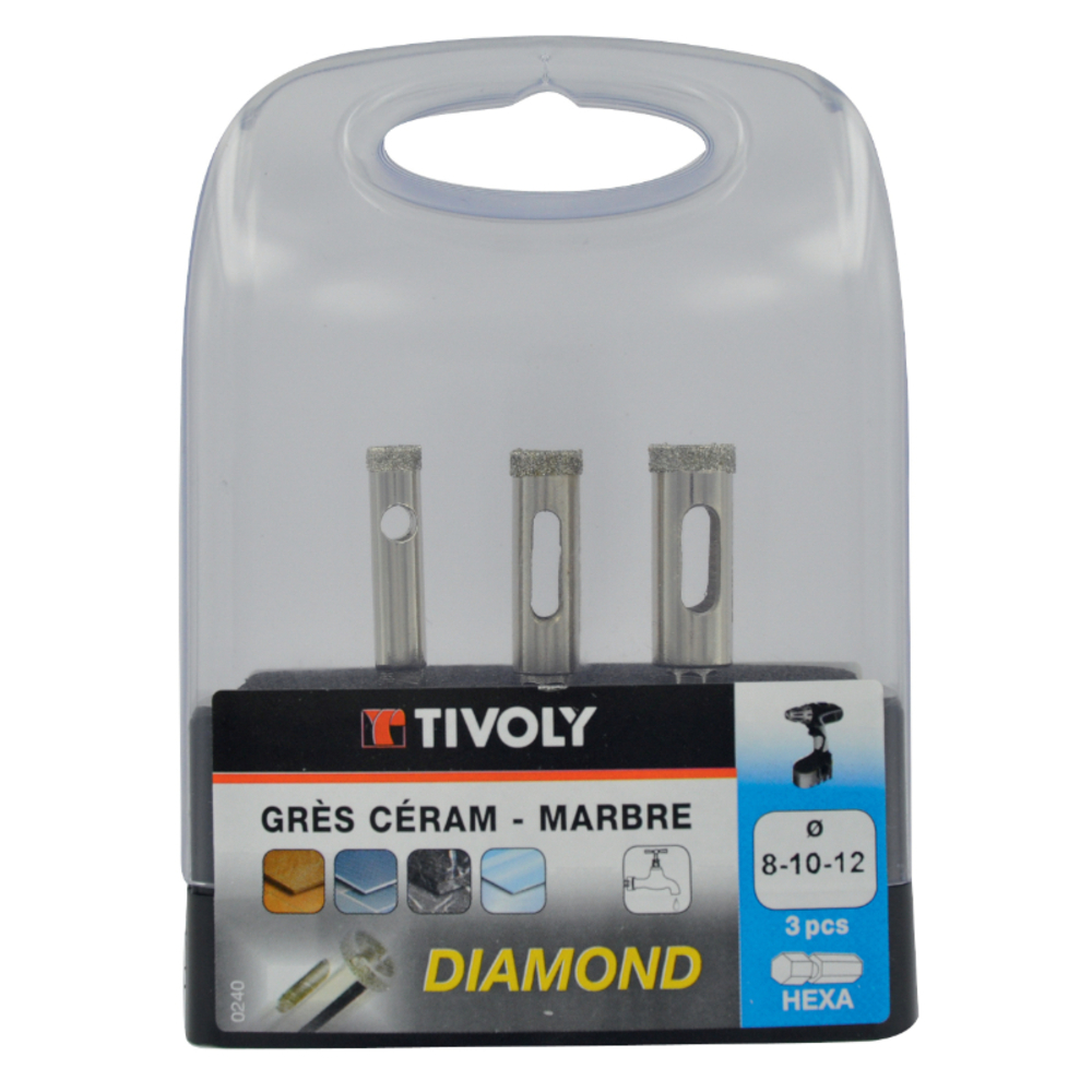 3 forets diamant Ø 8 à 12mm queue hexagonal TIVOLY - 12000540002