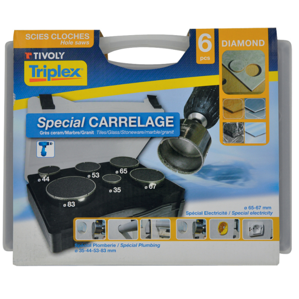 Mallette de 6 scies cloches diamant à eau de Ø 35 à 83mm TIVOLY - 12000570002