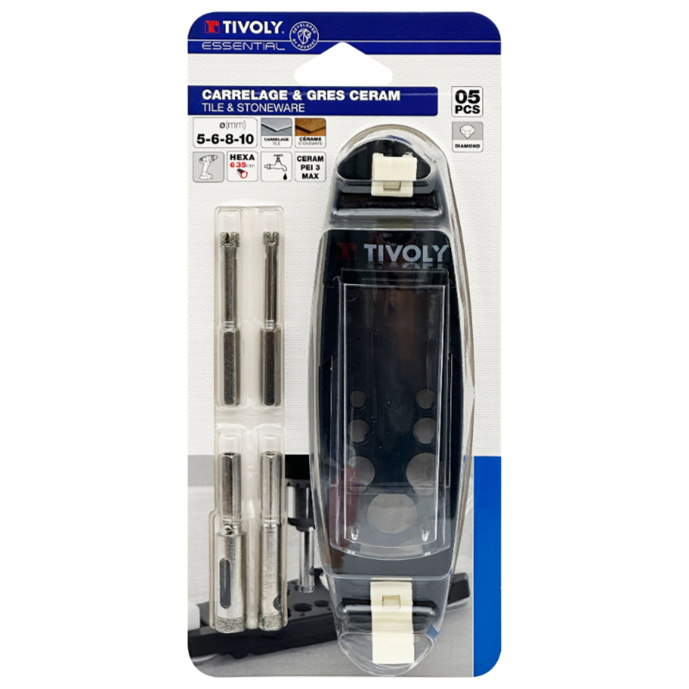 5 pièces -4 forets carrelage Ø 5 à 10mm + 1 guide TIVOLY - 12000820002