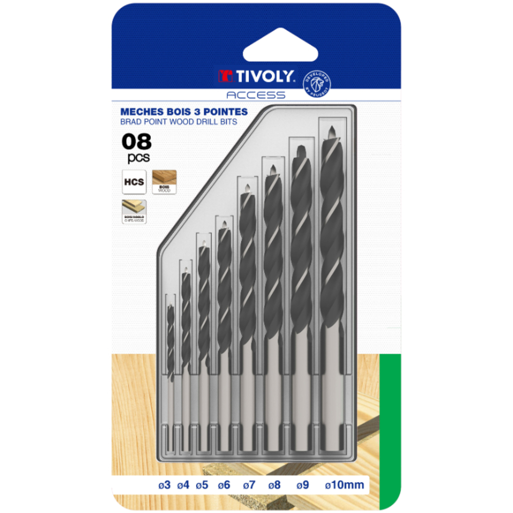 8 forets bois 3 pointes Ø 3 à 10mm TIVOLY - 50800370001