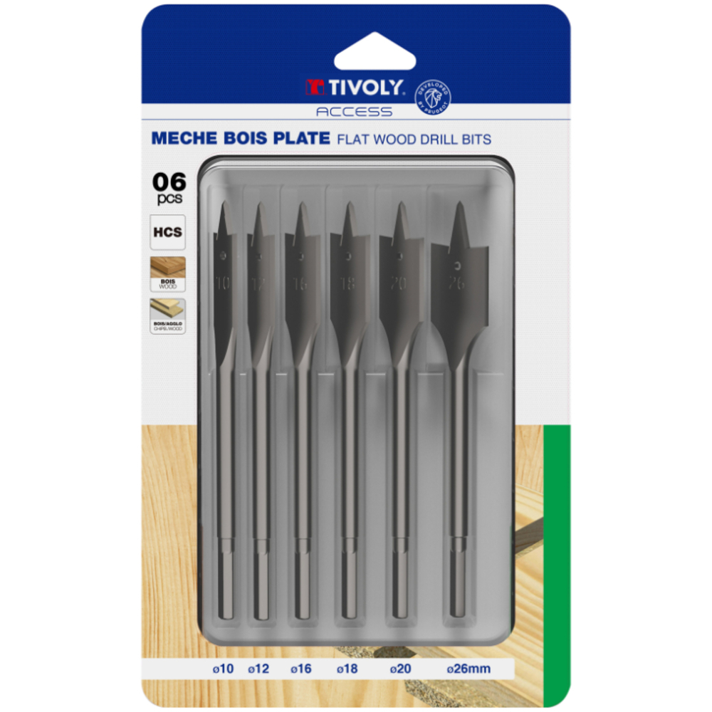6 forets bois plates Ø 10 à 25mm TIVOLY - 50800870001