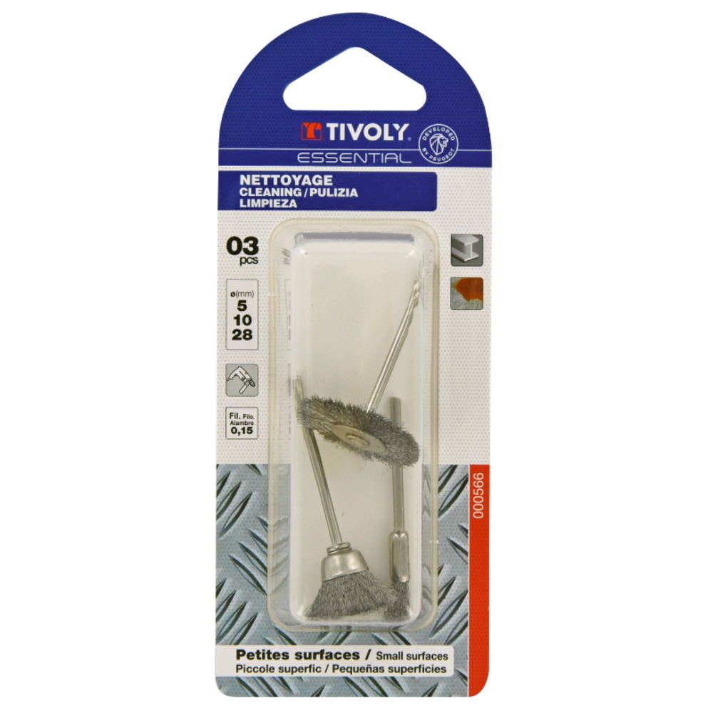 3 pièces mini-brosses : pinceau - coupe - circulaire TIVOLY - XT20252000566