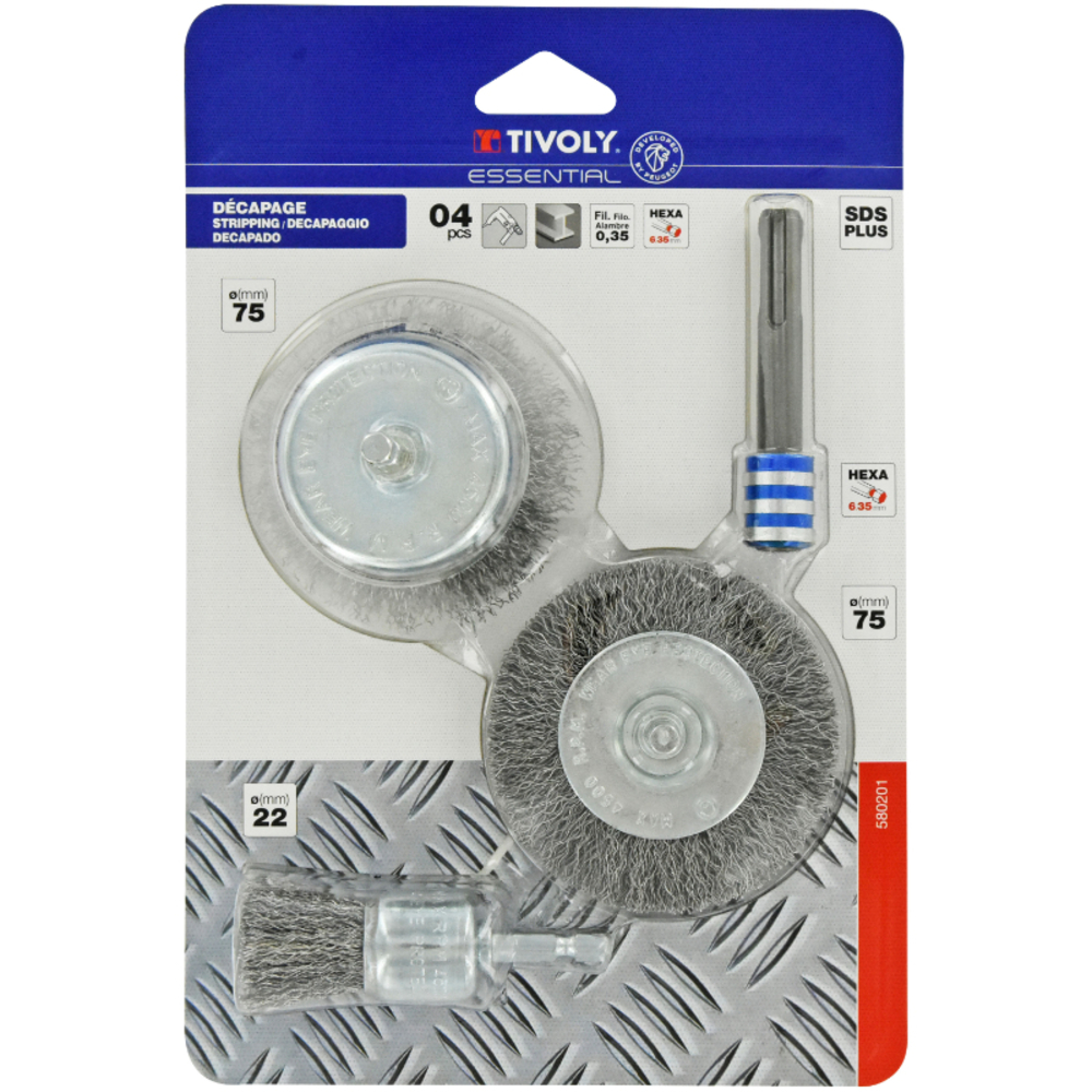 4 pièces : 3 brosses pour métal + 1 adaptateur SDS+ TIVOLY - XT20252580201