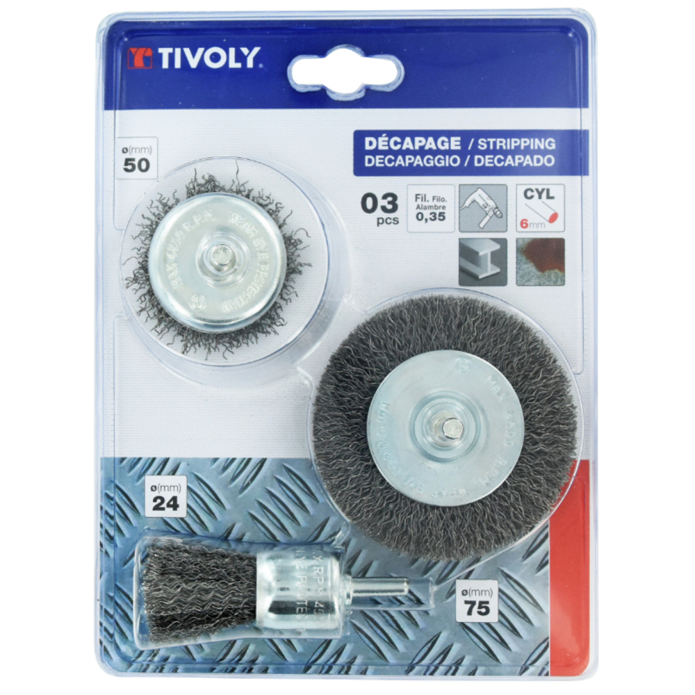 3 pièces : brosses acier pour le métal Ø 24 - 50 - 75mm TIVOLY - XT20252580206