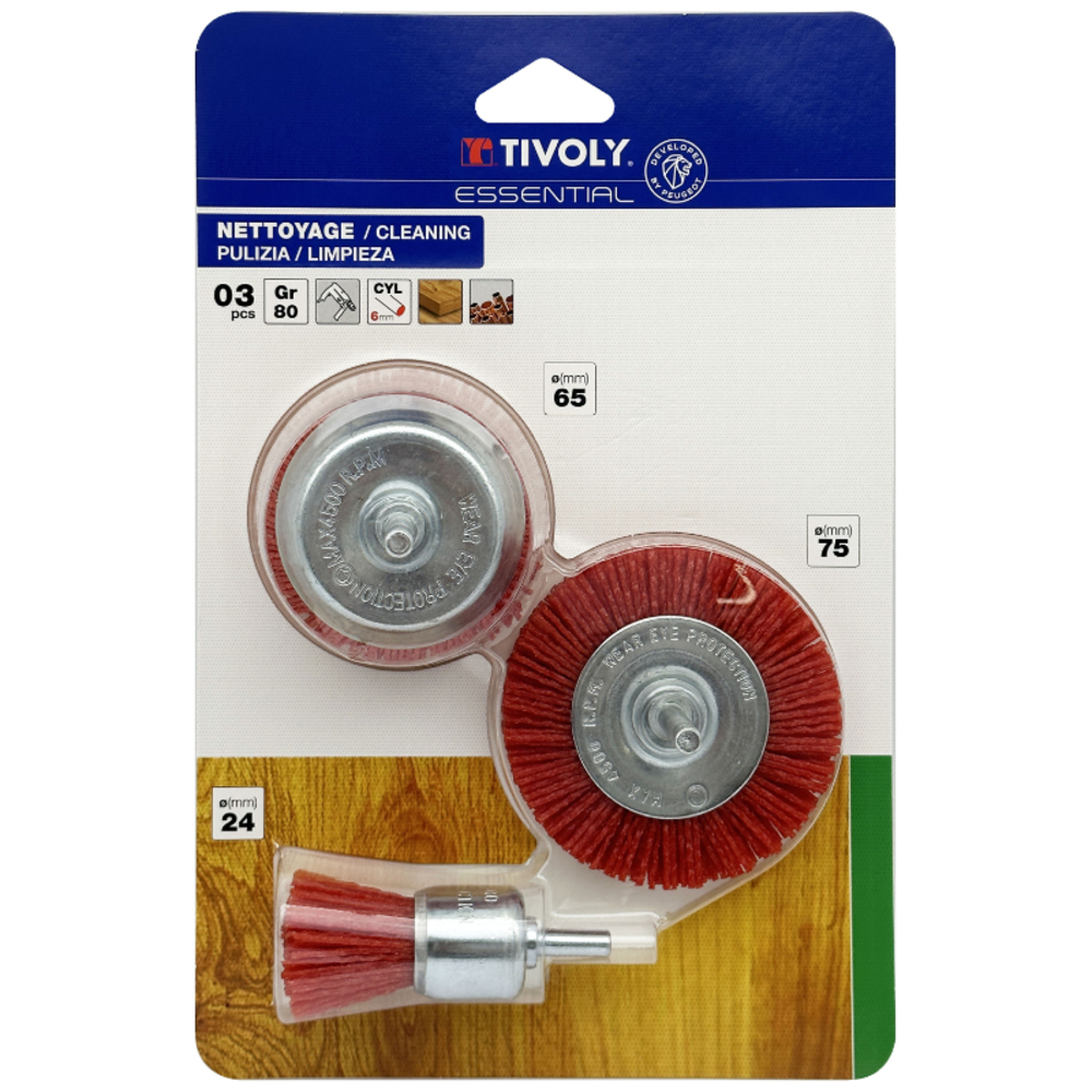 3 pièces : brosses nylon pour le bois Ø 24 - 65 - 75mm TIVOLY - XT20252580207