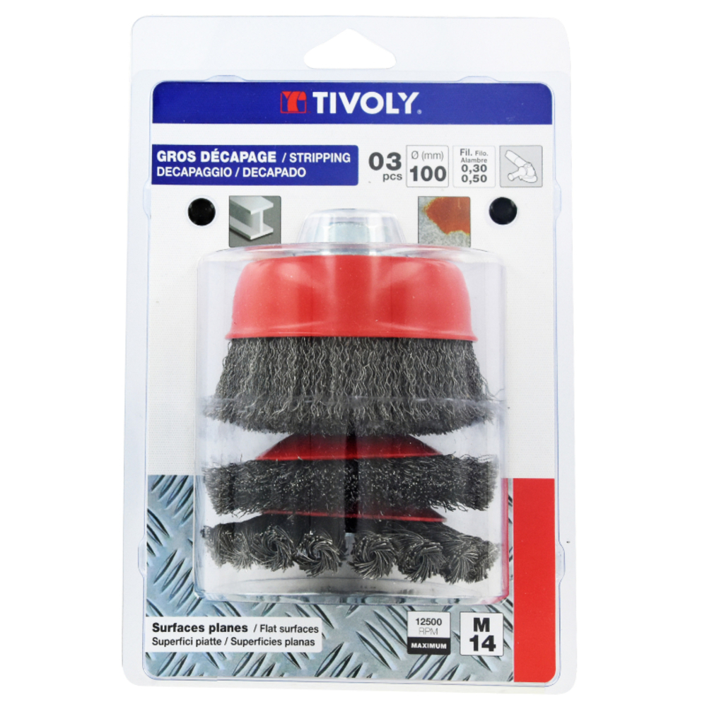 3 pièces : brosses acier pour le métal M14 Ø 100mm TIVOLY - XT20252580208