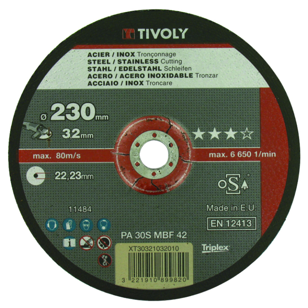 Disque à tronçonner -Gamme Best Sellers -Pour le métal / Ø: 230 / Ep: 3.2 TIVOLY - XT30321032010