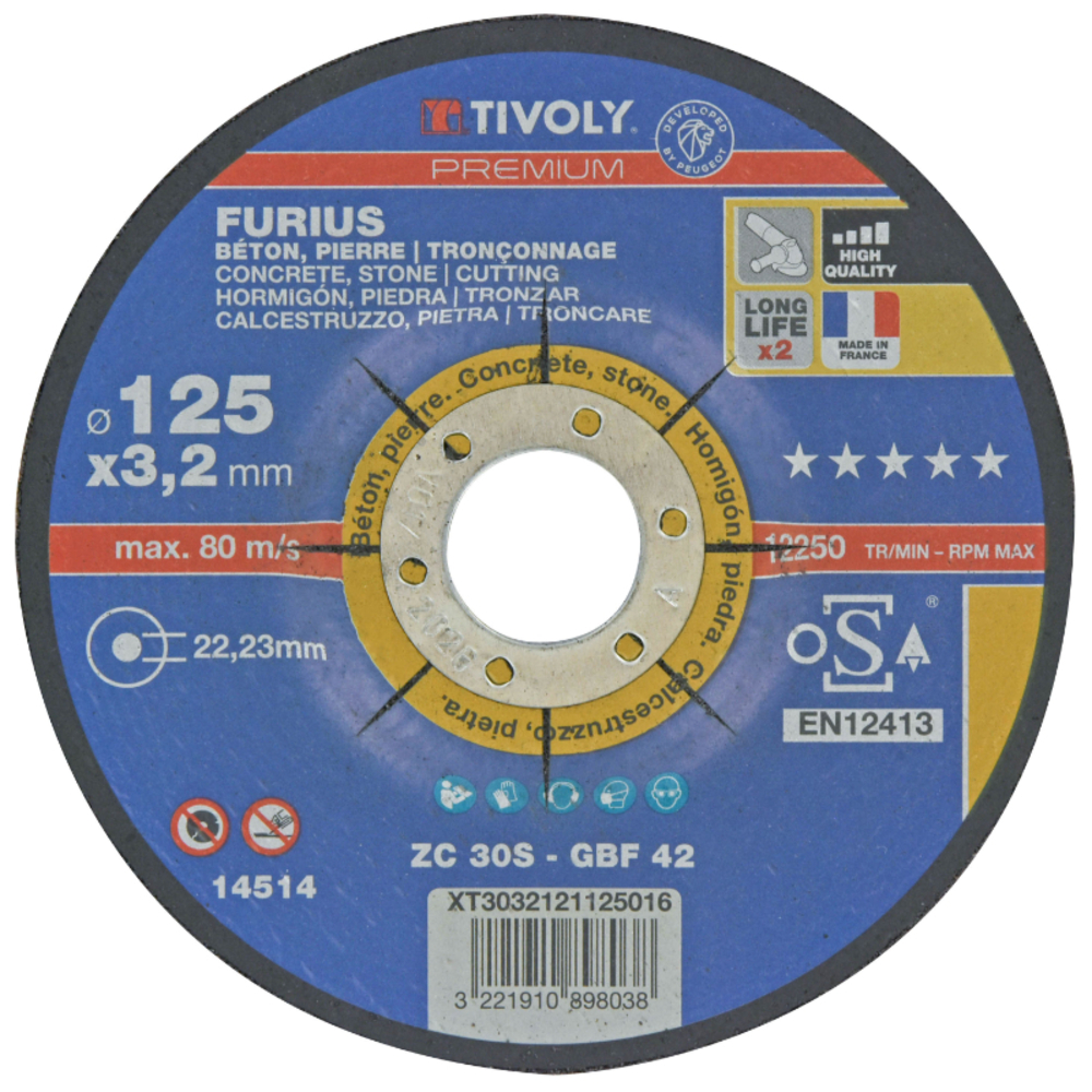 Disque à tronçonner FURIUS -pour matériaux / Ø: 115 / Ep: 3.2 TIVOLY - XT3032121115016