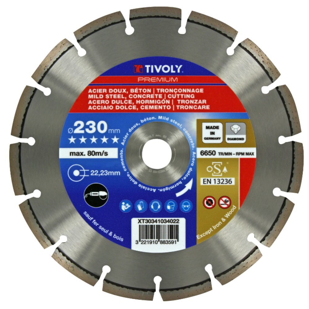Disque DIAMANT -ACIER DOUX/BÉTONS -Gamme Haute Performance / Ø: 115 / Ep: 2.4 TIVOLY - XT30341034020