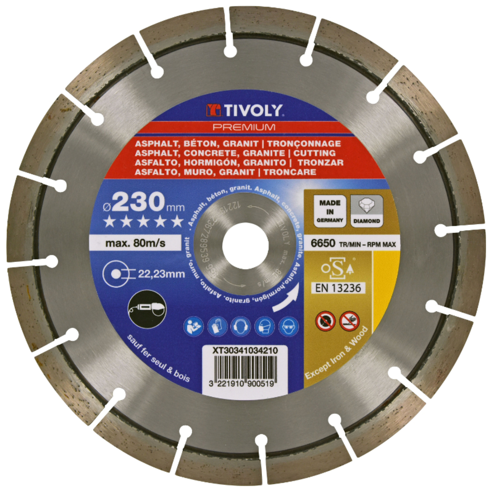 Disque DIAMANT -ASPHALT/BÉTONS -Gamme Haute Performance / Ø: 230 / Ep: 2.6 TIVOLY - XT30341034210