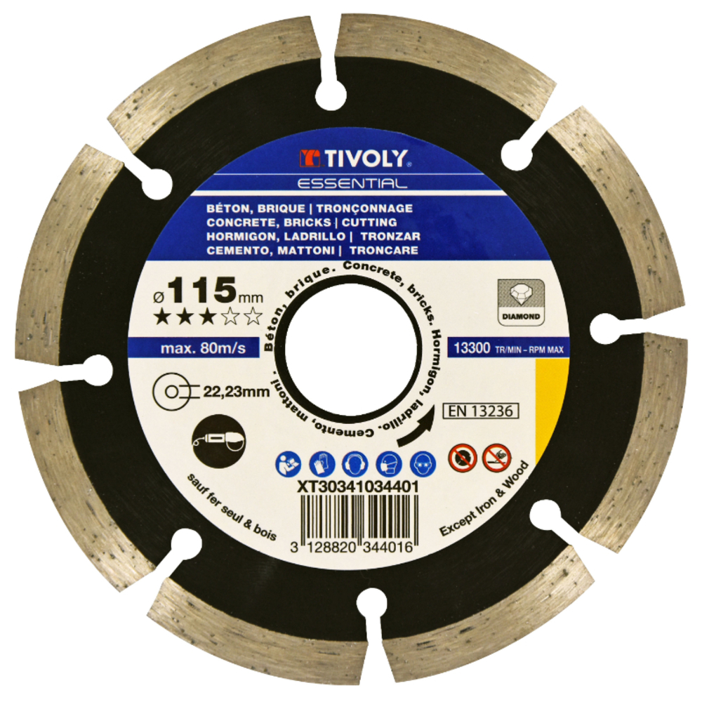 Disque DIAMANT -BÉTONS -Gamme Économique (Boite brochable) / Ø: 115 / Ep: 2 TIVOLY - XT30341034401